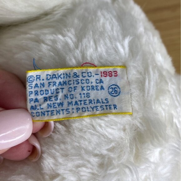 Vtg Dakin White Plush Bunny Rabbit Stuffed Animal Lavender Ears Paws 1983 Easter - Picture 5 of 9